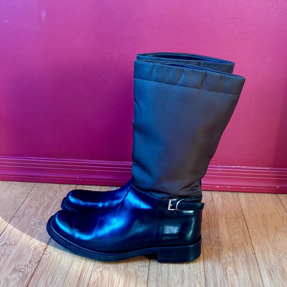 PRADA MILITARY STYLE LEATHER BOOTS WITH WATERPROOF NYLON TOPS - Picture 1 of 4